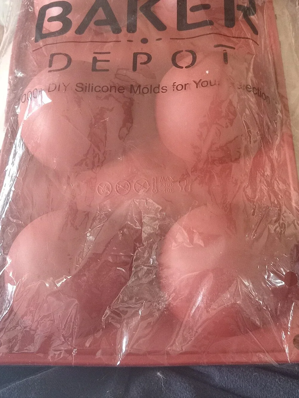 Baker Depot silicone molds for creating chocolates, cakes, and jellies.